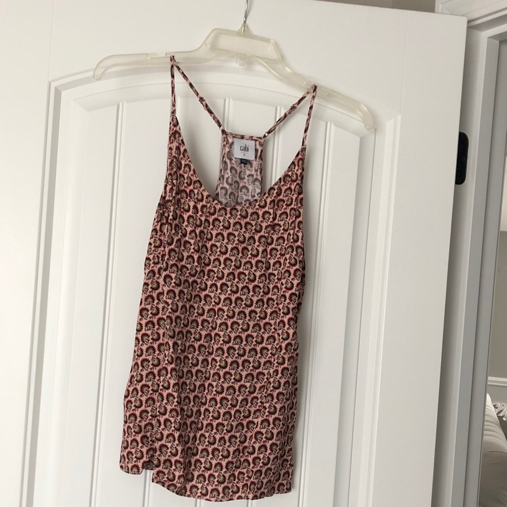 CAbi Pink and Black Patterned Tank Top